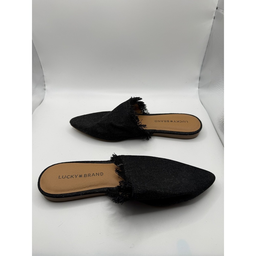 Lucky Brand Bapsee Womens US 7 M Comfort Shoes Black Denim Slip On Fringe Mule - Picture 6 of 6